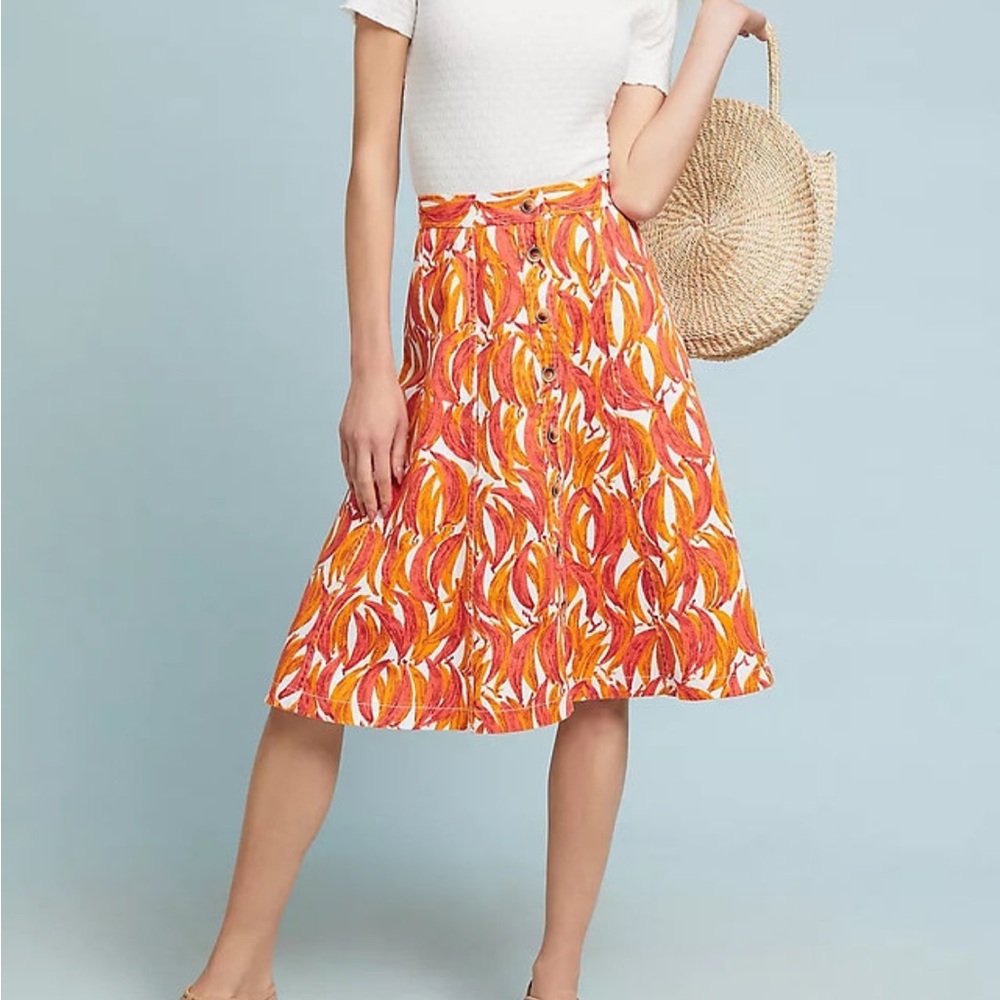 Anthropologie Maeve Banana Grove Denim Midi Skirt